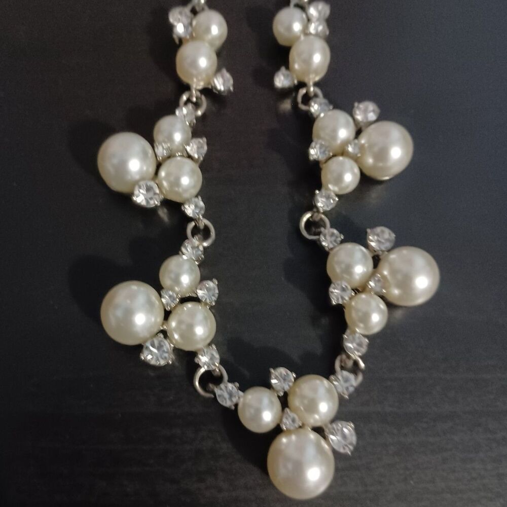 Elegant Pearl & Crystal Statement Necklace, 16” - Picture 3 of 3
